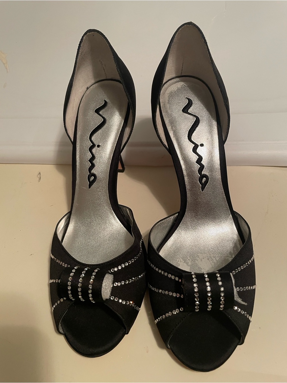 Nina Rhinestone Trim Black
Satin D'Orsay Pumps
